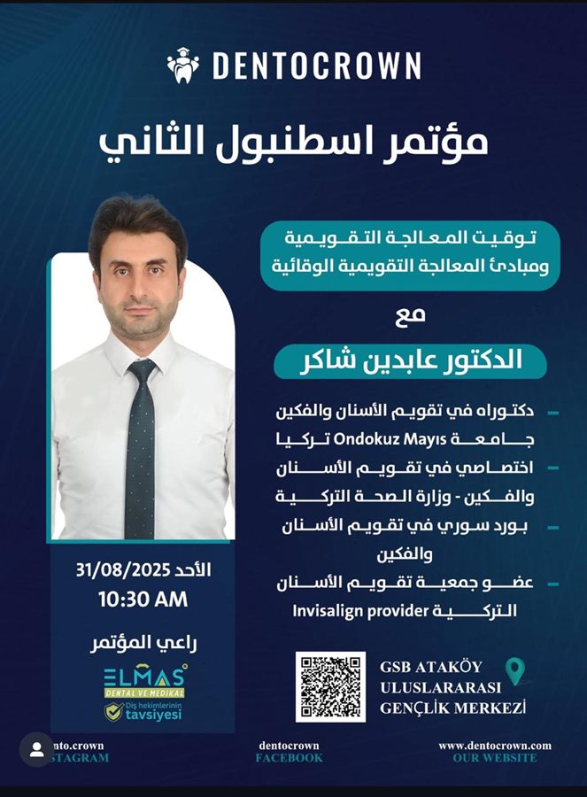 بطاقة المحاضر د. عابدين شاكر في مؤتمر اسطنبول الثاني، مركز أتاكوي الدولي للشباب، ٣١ آب ٢٠٢٥.